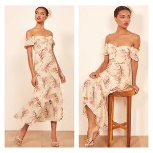Reformation White Flora Off the Shoulder Butterfly Maxi Dress Size 12